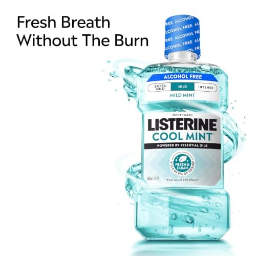Listerine Cool Mint Alcohol-Free Mild Mouthwash, Oral Rinse Kills 99.9% of Germs that Cause Bad Breath, Less Intense Taste, Mild Mint Flavor, 1 L — view 3