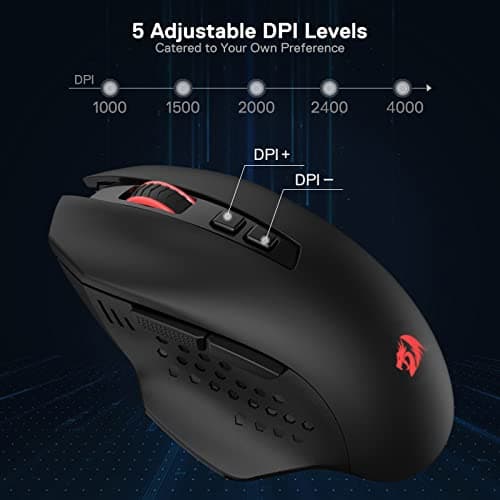 Redragon M656 Gainer Wireless Gaming Mouse, 4000 DPI 2.4Ghz Wireless Mouse w/ 5 DPI Levels, 7 Macro Buttons, Red LED Backlit & Pro Software/Drive Supported, for PC/Mac/Laptop — view 4
