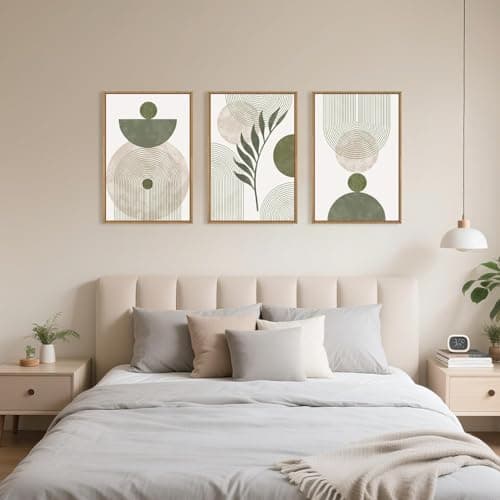 Ausril Large Sage Green Boho Wall Art,Botanical Framed Canvas Wall Art Set,Abstract Minimalist Beige and Green Wall Decor,Modern Geometric Leaf Line Boho Artwork for Living Room,Bedroom,Office 16 x24'' x3 — view 4