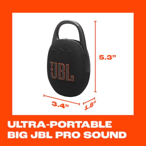 JBL Clip 5 - Ultra-Portable, Waterproof & Dustproof Bluetooth Speaker, Big JBL Pro Sound with Punchy bass, Integrated Carabiner, Up to 12 Hours of Play, Made in Part with Recycled Materials (Black) — view 4