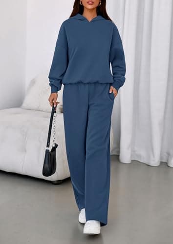 PRETTYGARDEN Womens Sweatsuits 2 Piece Set 2026 Casual Winter Long Sleeve Hoodie Loose Wide Leg Sweatpants Fall Tracksuit (Grey Blue,Medium) — view 6