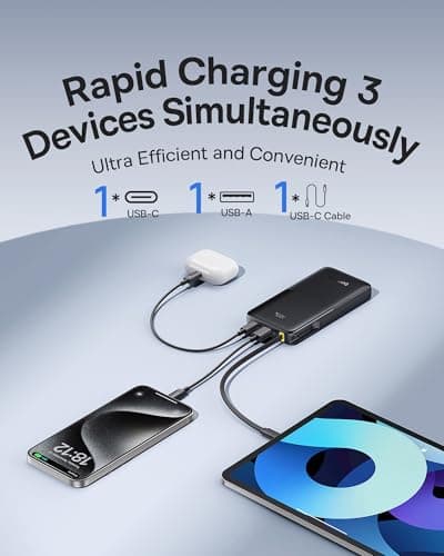Baseus Portable Charger, 10000mAh Fast Charging Power Bank, 22.5W PD3.0 QC3.0 Battery Pack Built-in USB C Braided Cable, Travel Essentials for iPhone 17 16 15, iPad, S25/S24, Indoor/Outdoor, Travel — view 3