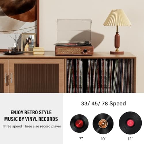 Vinyl Record Player Turntable with Built-in Bluetooth Receiver & 2 Stereo Speakers, 3 Speed 3 Size Portable Retro Record Player for Entertainment and Home Decoration — view 3