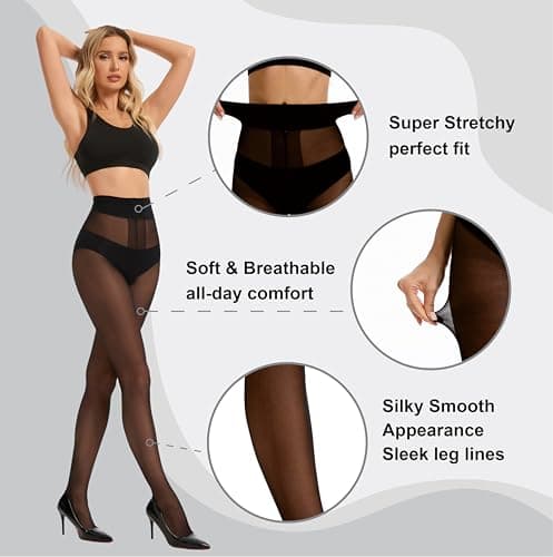 HeyUU 40D T-Crotch Sheer Pantyhose for Women, High Waist Stretchy Silky Stockings with Durable Reinforced Toes Black 2XL — view 2