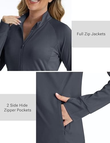 MAGCOMSEN Women's UPF 50+ Athletic Jackets Zip Up Lightweight Sun Protection Shirts with Thumb Holes Workout Dark Grey 2XL