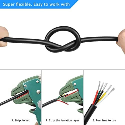 DEKIEVALE 22 Gauge 5 Conductor Electrical Wire, 16.4FT 22AWG Black PVC Stranded Tinned Copper 5 Wire Cable, 22/5 Extension Cable for LED Lamp Lighting, Automotive, Speaker, Access Control, etc. — view 4