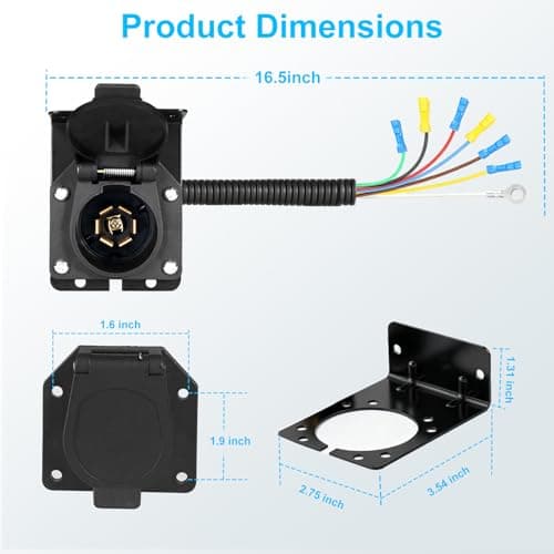Premium 7 Pin Trailer Connector with Mounting Bracket，Heavy-Duty 7 Pin Trailer Plug with Color-Coded Wiring Harness for Easy Installation，Waterproof 7 Way Trailer Plug for RVs，Trailers，Boat Trailers — view 2