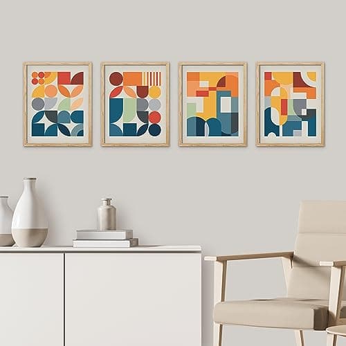SIGNWIN Framed Mid-Century Modern Colorful Geometric Polygons Wall Art, Set of 4 Abstract Geometric Wall Decor Prints, Nature Wilderness Wall Décor for Living Room, Bedroom - 12"x16" Natural — view 2