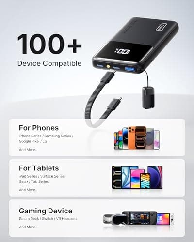 INIU Power Bank, Ultra Slim 10000mAh Portable Charger, 45W Fast Charging Chargeur Portatif with Detachable USB-C Cable & Stand, Flight-Safe Travel Battery Pack for iPhone 17 16, Samsung S26, iPad etc — view 5