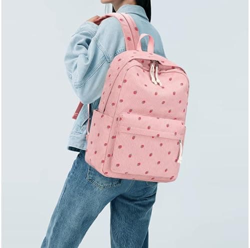 Bluboon Backpack for School Girls Backpack Cute Corduroy Bookbag Kids Backpack Laptop Backpack Gifts for Women, Corduroy Strawberry Pink, Classic — view 2