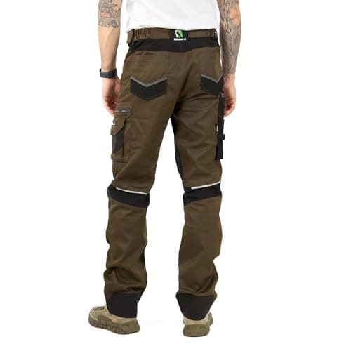Ellobird Men's Construction Work Utility Pants Relaxed Fit Stretch Flex Cordura Double Knee Reinforcement Carpenter Cargo,(Slate Black,32W x 32L)