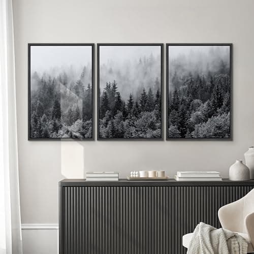 SIGNWIN Framed Canvas Print Wall Art Set Black & White Misty Mountain Forest Nature Wilderness Photography Modern Art Chic Landscape Relax/Calm for Living Room, Bedroom, Office - 24"x36"x3 Black — view 2
