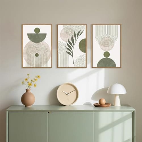 Ausril Large Sage Green Boho Wall Art,Botanical Framed Canvas Wall Art Set,Abstract Minimalist Beige and Green Wall Decor,Modern Geometric Leaf Line Boho Artwork for Living Room,Bedroom,Office 16 x24'' x3 — view 2