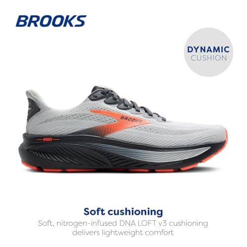 Brooks Men’s Ghost 17 Neutral Running Shoe - Oyster Mushroom/Orange/Ebony - 10.5 Wide