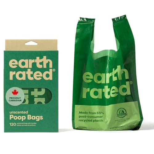 Earth Rated Dog Poop Bags with Easy-to-Tie Handles, Extra Wide Opening, Dispensing Box, Guaranteed Leakproof, Unscented, 120 Handle Bags