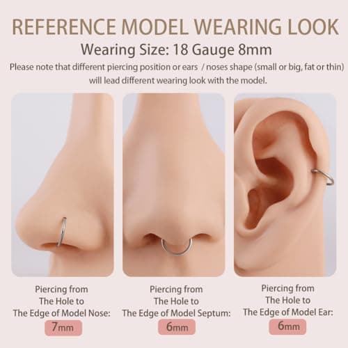 Silver Nose Hoop Hypoallergenic Nose Rings for Women & Men 18 Gauge 8mm — view 2