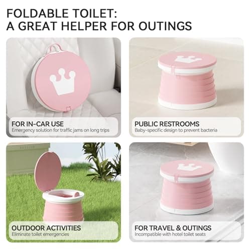 Portable Foldable Toddler Travel Potty - Medium Pink Potty Seat, Emergency Toilet for Car Camping Hiking, Lightweight Potty Chair for Indoor Outdoor Toddler Use (Pink) — view 3