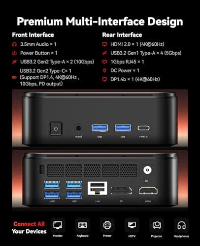 KAMRUI E3B Mini Gaming PC Windows 11 pro, AMD Ryzen 7 7730U (Upgraded 7640HS/7430U), 16GB RAM 1TB M.2 SSD Desktop Computers, 4K Triple Display/Type-C/WiFi6/BT5.2 for Gaming | Business | Home | Office — view 3