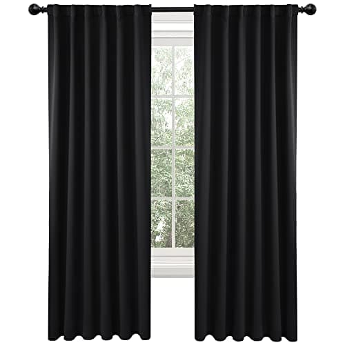 Deconovo Blackout Curtains 84 Inch Long 2 Panels, OEKO-TEX Certified Back Tab and Rod Pocket Thermal Black Out Curtains, Room Darkening Window Curtains for Living Room Bedroom, Black, 52Wx84L