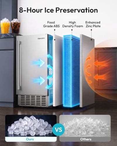 EUHOMY Under Counter Nugget Ice Maker Machine, 70Lbs/Day, Bulit-in Freestanding Ice Maker with Double Ice Baskets, Self-Cleaning & 24H Timer Ice Machine, for Home Use(Silver) — view 5