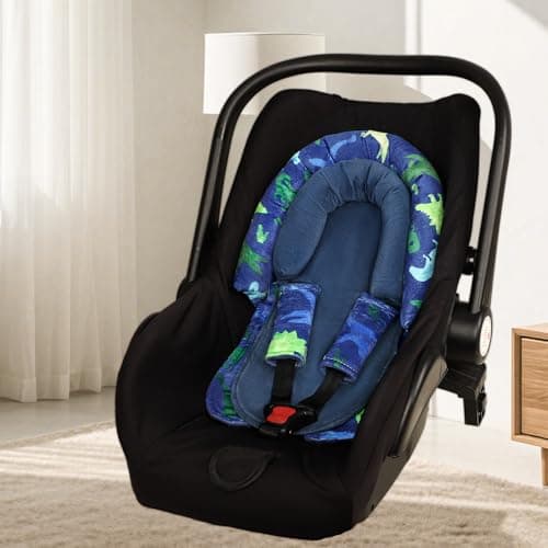 Baby Car Seat Head Support with Extra Headrest, 2-in-1 Babybody Supports with Shoulder Pads Set for Newborn, Adjustable Infant Car Seat Insert Compatible with Stroller, Baby Swing (Dinosaur) — view 4
