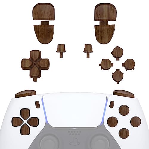 eXtremeRate Replacement D-pad R1 L1 R2 L2 Triggers Share Options Face Buttons, Wood Grain Full Set Buttons Compatible with ps5 Controller BDM-030 BDM-040 BDM-050 - Controller NOT Included