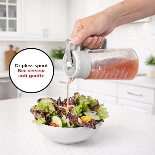 Starfrit Oil Dispenser Bottle, Glass Cruet for Cooking, Salad Dressings & Marinades, Salad Dressing Mixer, 15oz (450ml), Spring-Loaded Lever, Built-In Recipes, Salad Dressing — view 4