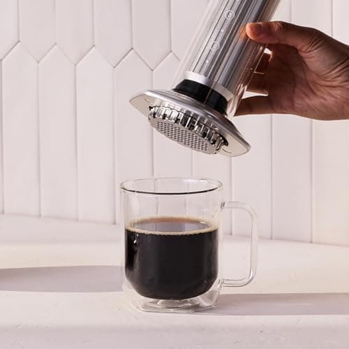 AeroPress Premium Coffee Press, Glass, Stainless Steel & Aluminum Coffee Maker, All-in-One French Press, Pour-Over & Espresso Style Manual Brewer, 2 Min Brew for Less Bitterness, More Flavor, Silver — view 3