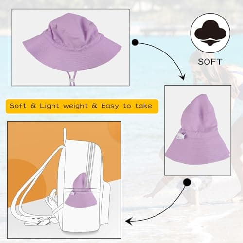 PEECABE Baby Sun Hat Summer Sun Protection Toddler Bucket Hat Wide Brim Adjustable Chin-Strap Beach Cap (CA/US, Age, 3 Years, 8 Years, Purple+Pink) — view 4