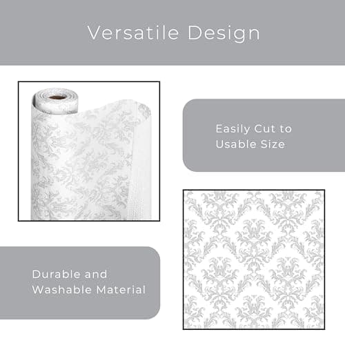 Smart Design Bonded Grip Shelf Liner - 12 Inch x 10 Feet - Non Adhesive, Strong Grip Bottom, Easy Clean Kitchen Drawer, Cabinet, Cupboard Dresser Protector Cover, Non Slip Rubber Mat - Fleur Gris — view 5