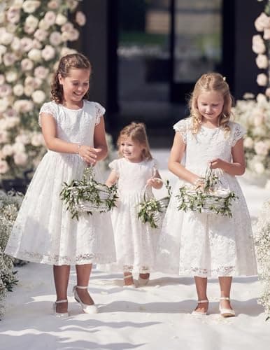Arshiner Flower Girl Dress Toddler Lace Tutu White Ruffle Sleeve Wedding Birthday Party Tulle Dresses — view 5