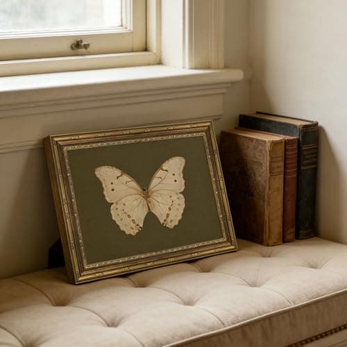 Vintage Gold Framed Wall Art Classical White Butterfly Wall Art Small Moody Insect Green Wall Decor Picture Antique Cottagecore Moth Gallery Aesthetic Poster Print for Living Room Bedroom 9x11in — view 2