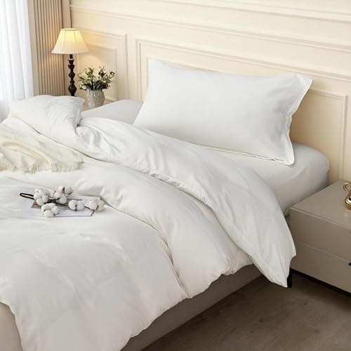White Duvet Cover Set Twin Size 100% Organic Cotton, SAPHREAS 2 Pcs Soft Bedding Comforter Cover with Zipper Closure & Corner Ties, Comforter Not Included