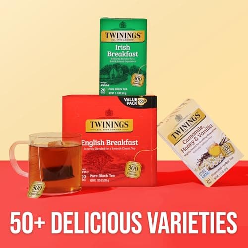 Twinings English Breakfast Black Tea Individually Wrapped Bags, 100 Count (Pack of 1), Smooth, Flavourful, and Robust, Caffeinated, Enjoy Hot or Iced, 100 Teabags — view 5