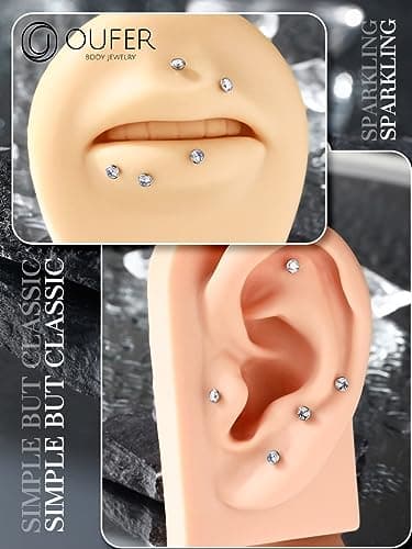 OUFER Nose Rings Studs, Titanium Nose Rings 20G, Nose Studs Threadless 6mm/8mm, Clear CZ Flat Back Nostril Piercing Jewelry for Women and Men — view 8