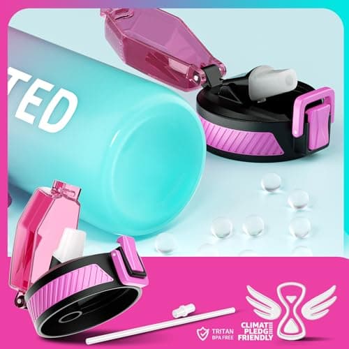 QLUR Water Bottle with Straw, 32oz Motivational Water Bottles with Time Marker to Drink, Tritan BPA Free, 1L Sports Water Bottle with Carry Strap LeakProof for Women Gym Fitness Outdoor (1 Pack) — view 7