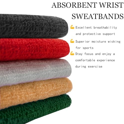 8 Pcs Sports Wrist Sweatbands for Men & Women, Absorbent Wrist Sweat Bands Tennis Wristbands Moisture Wicking Athletic Cotton Terry Cloth Sweatband for Basketball,Running,Gym,Working Out -Assorted — view 4