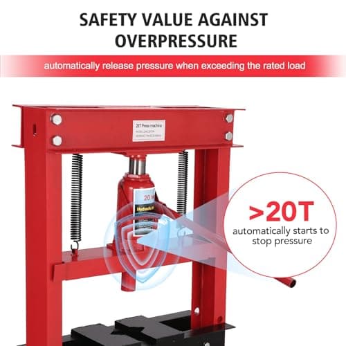GarveeHome 20 Ton Hydraulic H-Frame Floor Press – Heavy Duty with Adjustable Table Height, Stamping Plates – for Metalworking, Bearing Removal, Bending, Straightening, U-Joint & Component Pressing –