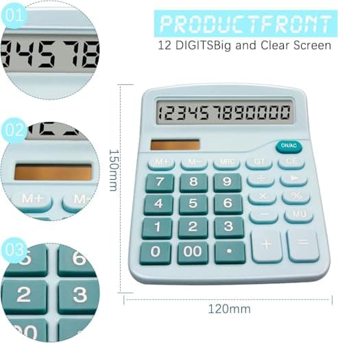 Calculator Large LCD Display Financial Desktop Calculator 12-Digit Big Number Accounting Calculator with Big Buttons Solar Battery Dual Power for Office Home Business Blue — view 2