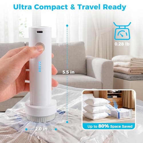 Huachuang Electric Pump for Vacuum Bags: 1500mAh Cordless Travel Vacuum Pump - Portable Rechargeable Luggage Seal Storage Bags Pump for Clothing, Blankets, and Bedding (Bags Not Included) — view 2