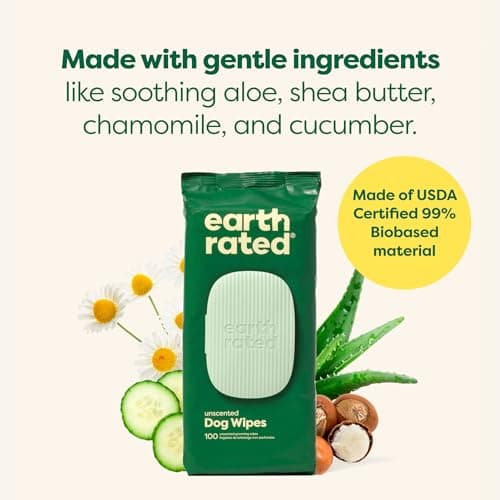 Earth Rated (A Canadian Company) Pet Wipes for Dogs and Cats, Hypoallergenic, Cleaning and Hydrating, for Grooming Paws, Body and Butt, Unscented, 100 Count — view 4