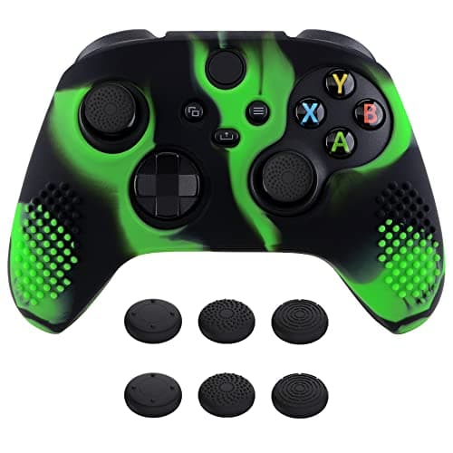 eXtremeRate PlayVital Anti-Slip Silicone Cover Skin for Xbox Series X/S Controller with Thumb Grip Caps, 3D Studded Edition Soft Rubber Case Protector for Xbox Core Controller - Green & Black