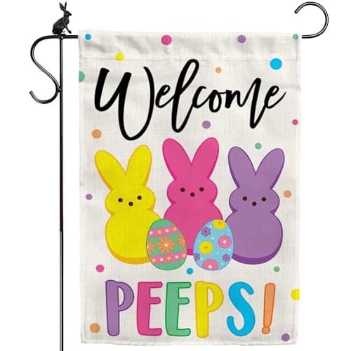Easter Garden Flag (12x18) Double Sided - Welcome Bunny Spring Yard Flag - Easter Decorations Outdoor - Holiday Flag for Porch Patio Lawn Garden Decor