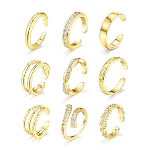 SONNYX 18K Gold Plated Gold Toe Rings for Women Adjustable Silver Toe Rings Foot Jewelry for Summer Beach Gold