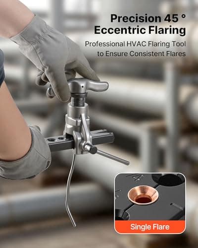 VEVOR Flaring Tool HVAC, 45° Eccentric Single Flaring Tool for 3/16" - 3/4" Copper Aluminum Tubes, Copper Pipe Flare Tool Kit for Refrigeration Air Conditioner Repair - Toolbox Included