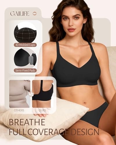 Gailife Womens Jelly Bra for Women Wireless Bras Seamless No Underwire Supportive Full Coverage T-Shirt Bra -New-Black-L — view 4