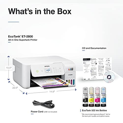 Epson EcoTank ET-2800 Wireless Color All-in-One Cartridge-Free Supertank with Scan and Copy, The Ideal Basic Home Printer - White — view 5