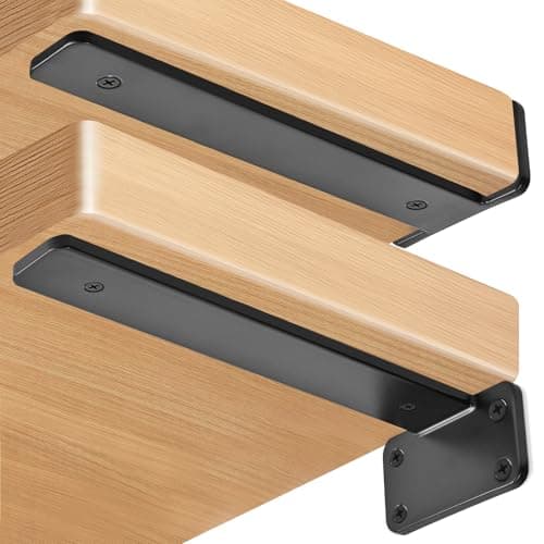 12 Pack - 10 inch Black Hidden L Shelf Bracket (1/5 Inch Thicked) Iron Floating Shelf Brackets Rustic Industrial Metal Brackets for Shelf Support — view 2