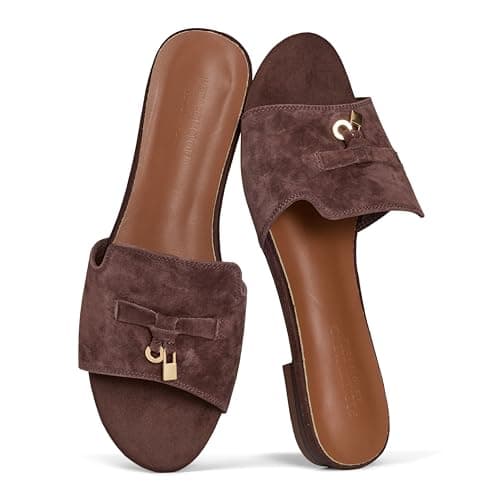 Project Cloud 100% Genuine Leather Sandals Women Dressy - Non-Slip Womens Sandals with Memory Foam Insole Slides for Women Footwear - Lightweight Flat Sandals for Women 2026 (Cannes, ESPRESDE,9M)