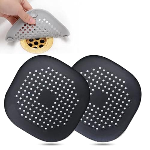 Bovinde Hair Drain Catcher,Square Cover for Shower 2 Pack (Black)